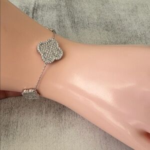 Rachel Zoe 925 Sterling Silver Pave 3 Clover Sparkling Reversible Bracelet